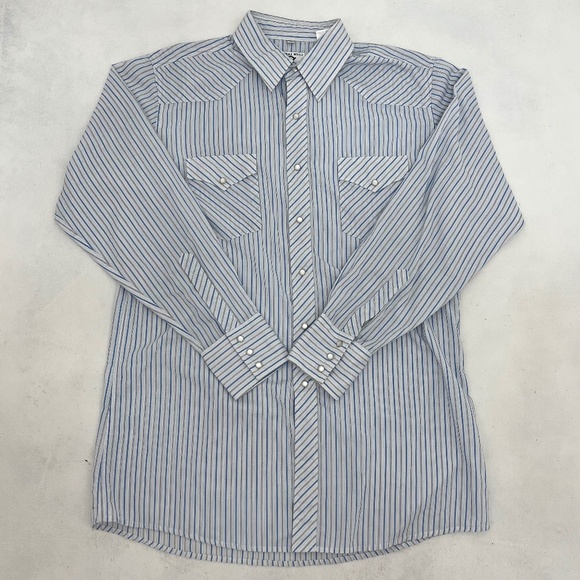 Corral West Ranchwear Other - Corral West Ranchwear Mens Size L Button Up Shirt White Blue Striped Pearl‎ Snap